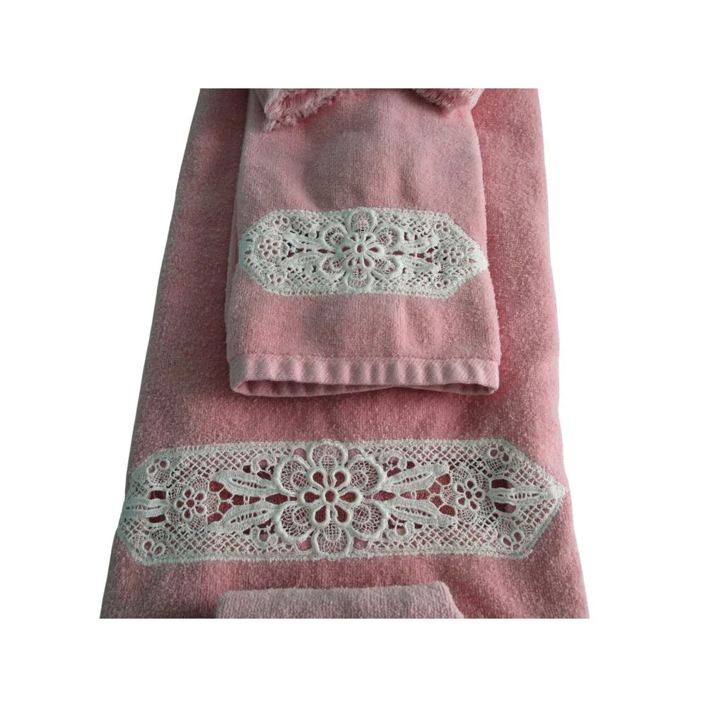 Vintage Five Pc Bathworks Pink Towel Lace Accents GUC USA Made